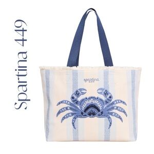 Spartina 449 Nautical Crab Beach Blue and Cream Tote NWT